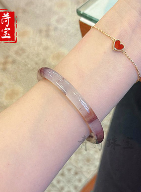 天然新疆金丝玉手镯女紫罗兰细圆条玉镯子叮当镯渐变飘花戈壁彩玉