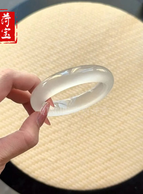 高冰种白月光手镯荔枝冻翡翠色冰透玉镯冰种玉石手镯玉石镯子