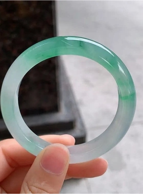 正圈冰种飘绿花翡翠手镯缅甸天然玉手镯女真货妈妈手镯情人节礼物