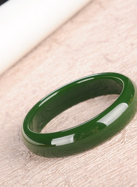 新疆和田碧玉手镯菠菜绿外猛料玉石玉器玉镯饰饰品绿色镯子天然玉