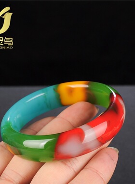 新疆和田玉金丝玉鸡血飘花戈壁玉石手镯子女款七彩飘花玉手镯玉镯
