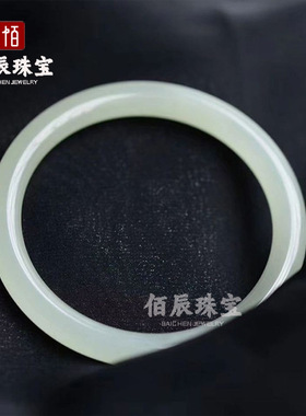 和田玉手镯新款外蒙料青白玉情侣手镯女款 圆形简约复古手环玉