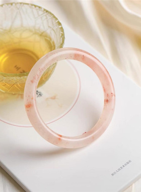 精品金丝玉手镯粉色桃花酿手镯粉色圆条桃花酿圆条7-8玉手镯