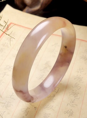 新疆金丝玉紫罗兰玉石手镯女款圆条中款玉石飘花戈壁镯子