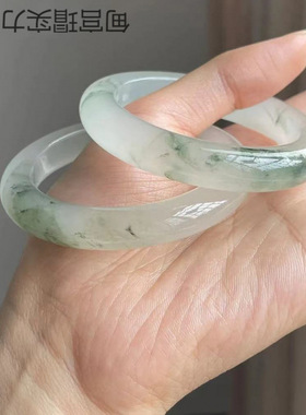 新疆天山翠冰翠金丝玉扁条手镯宝石光翡翠色冰种飘花玉石手镯