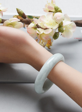 缅甸老坑冰种翡翠色旺夫真玉手镯女玉石翠绿玉镯子女款圆镯送人礼