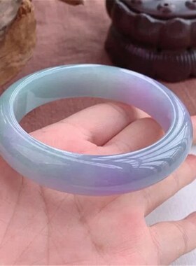 缅甸翡翠玉手镯冰糯种春彩飘绿紫罗兰淡紫青贵妃水润细腻翡翠手镯