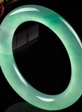 缅甸冰种翡翠手镯正圈玉手镯老坑兰花飘绿玉镯子圆条吊坠女款通透