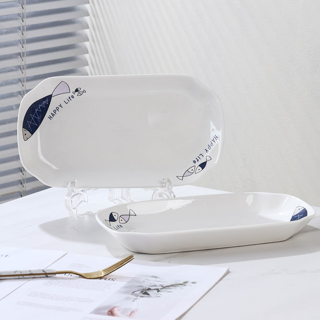 Fish plate ceramic rectangle cartoon large steamed fish