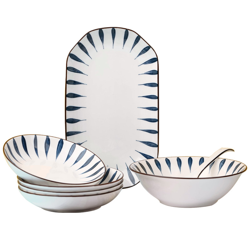 日式家用餐具套装4盘1汤碗1鱼盘 创意新款鱼盘子网红菜盘大号汤碗,淘宝优惠券,粉丝福利购,淘宝优惠卷