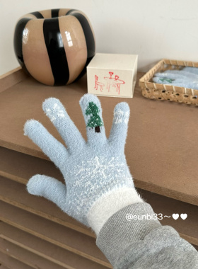 圣诞树雪花保暖手套可爱