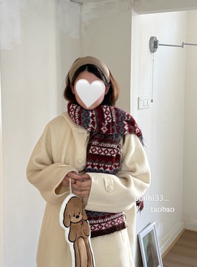 【全店实拍】复古费尔岛风保暖围巾女冬季围脖ins风围巾含羊毛%