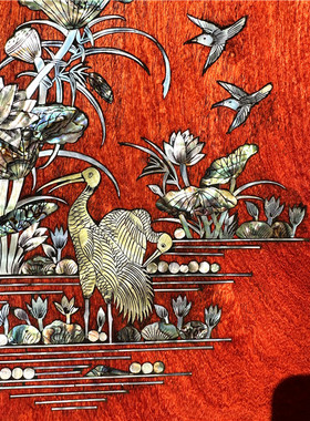 新款缅甸花梨镶彩贝木盘红木花梨木盘装饰摆放圆盘工艺品精品收藏