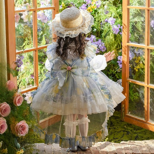 Girls Summer Wizard of Oz Princess Lolita Dress 2025 Summer New Children's Puffy Vest Dress