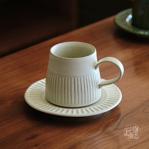 玩物志【日系 竖纹咖啡杯】 基本款 素陶280ML 拉花拿铁杯 马克杯 - 图1