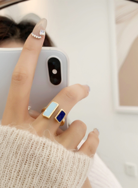 优雅蓝滴油开口戒韩版