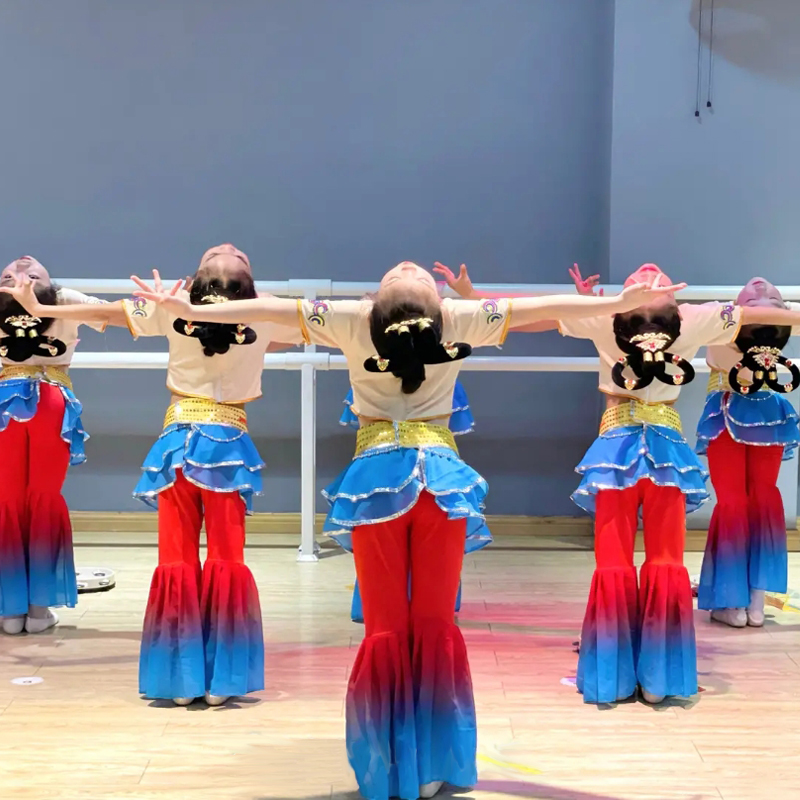 飞天乐鼓儿童敦煌舞蹈服中国舞民族风舞蹈妙音反弹琵琶新款演出服 - 图2