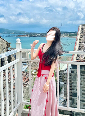 沙滩风红色针织玫瑰2026新款花朵腰链甜美小众高级感腰带裙子配饰