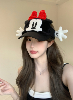 可爱软萌少女心米奇空顶帽卡通显脸小搞怪鸭舌帽子女夏季遮阳防晒
