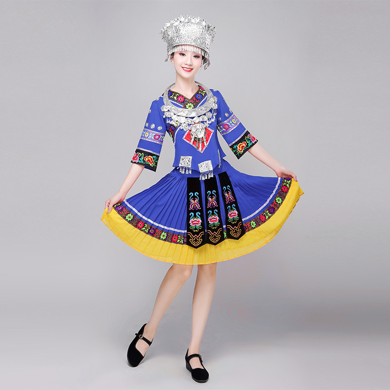 新款苗族舞蹈服装女短裙瑶族长裙 哈衣部落民族服装/舞台装