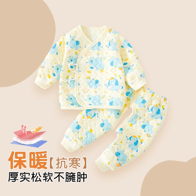 0-6月40g新生儿保暖套装秋冬夹棉内衣加厚斜襟系带开裆裤分体棉服,淘宝优惠券,粉丝福利购,淘宝优惠卷