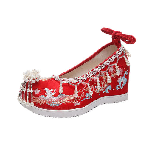 新款容颜加密珍珠南鸢祥瑞女古风新娘婚鞋中式秀禾流苏刺绣汉服鞋 - 图3