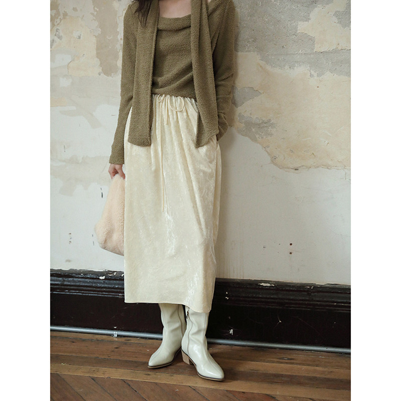 【到手129元】优雅钻石绒花苞半身裙垂坠感百搭抽绳高腰长裙子女,淘宝优惠券,粉丝福利购,淘宝优惠卷