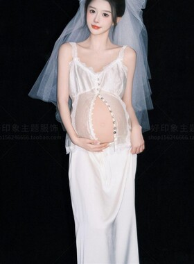24年影楼主题孕妇写真新款欧美高级白色套装孕妈咪大肚照摄影服饰