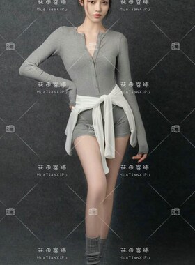 新款影楼韩系纯欲慵懒风主题式摄影服灰色肖像连体毛衣艺术照服装