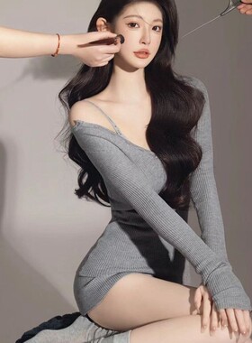 影楼新款韩系时尚少女主题摄影服灰色肖像连衣裙个人艺术拍摄服装