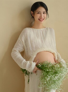 照相馆服装新款禅意中式清冷复古洋装长袍孕妈咪气质摄影肖像写真