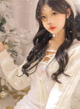 新款影楼写真白色毛衣圣诞主题拍照服装纯欲风可爱少女私房艺术照