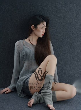影楼新款拍照主题韩系高级感慵懒风灰色针织衫肖像艺术照摄影服装