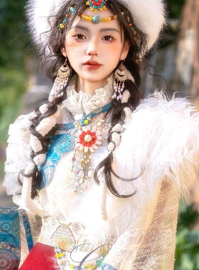 藏袍藏族服装女新款西藏服民族风拉萨旅拍网红清新少女写真藏袍子