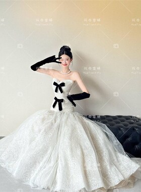 法式晚礼服女2026新款高端轻奢白色鱼尾抹胸裙新娘订婚晨袍敬酒服