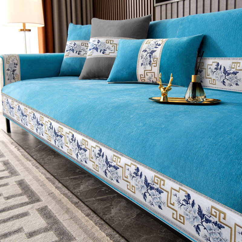 雪尼尔沙发垫四季通用防滑坐垫沙发套子纯色简约现代靠背巾防猫抓