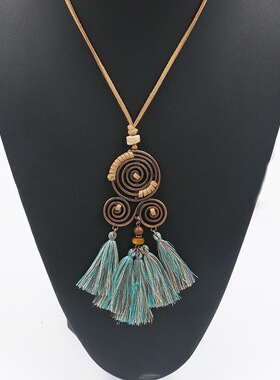 【冰冰】波西米亚复古民族风毛衣链森系云南配饰合金长款流苏项链