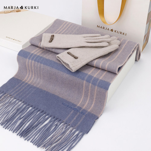 【礼赠礼物】玛丽亚古琦羊毛羊绒围巾女冬季羊毛手套两件套礼盒装 - 图1