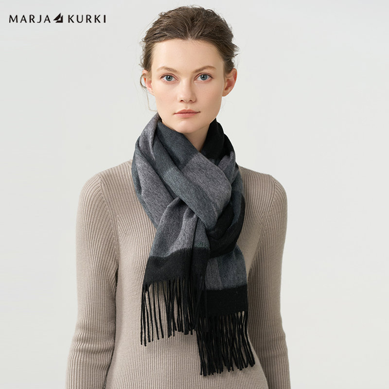 MARJAKURKI玛丽亚古琦纯山羊绒围巾女冬季红色围巾加厚围脖情侣款