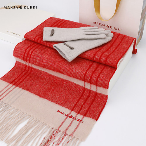 【礼赠礼物】玛丽亚古琦羊毛羊绒围巾女冬季羊毛手套两件套礼盒装 - 图3