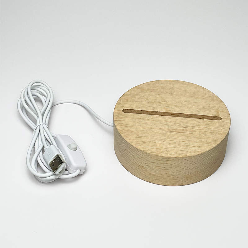 创意圆形10CM直径实木发光底座USB插电木质LED小夜灯立牌台灯摆件 - 图1