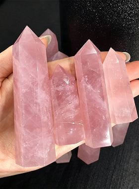拾一饰品天然粉晶六棱柱摆件