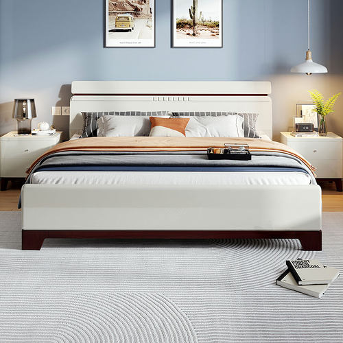 全友家居现代简约双人大床1米8主卧室家用板式床单人收纳储物床 - 图0