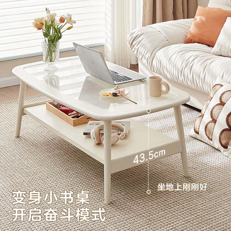 全友家居2025新款现代简约钢化玻璃茶几客厅家用小户型实木脚茶桌 - 图3