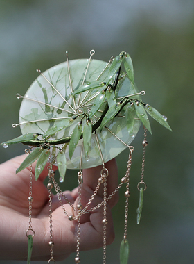 竹林与伞 热缩花簪汉服古风步摇伞簪新中式发簪旗袍盘发流苏步摇