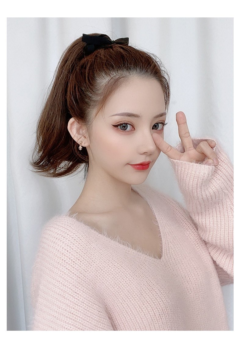 正品网红假发超短马尾假发女 绑带式短款直发假马尾 网红微卷自然