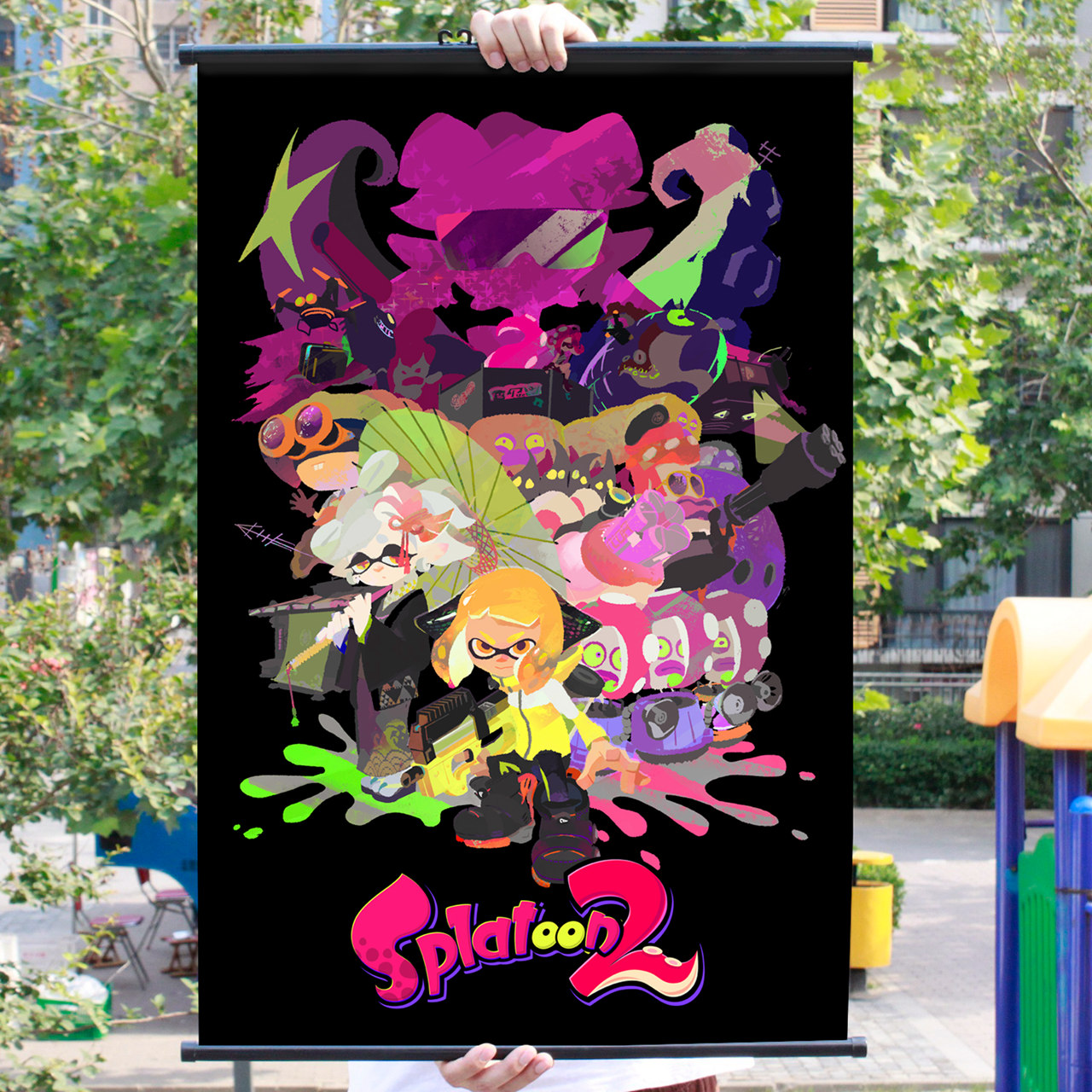 喷射战士2周边海报布制挂画Splatoon2斯普拉遁游戏铝合金画轴装饰 - 图1