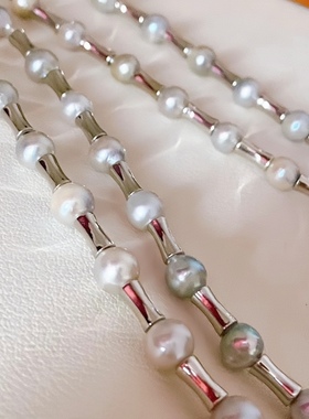 满天星天然真多麻海水akoya珍珠项链竹节锁骨链可调节