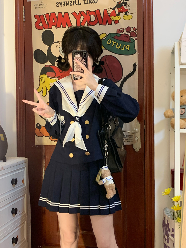 花见森原创(津兰川)正统JK制服裙短袖日系校供春夏绀色水手服套装-图2