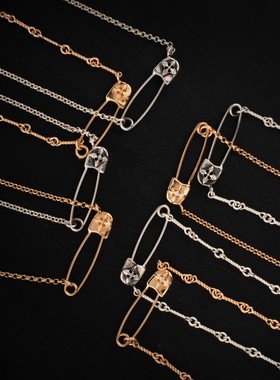 宗克罗心别针项链925银带钻K金